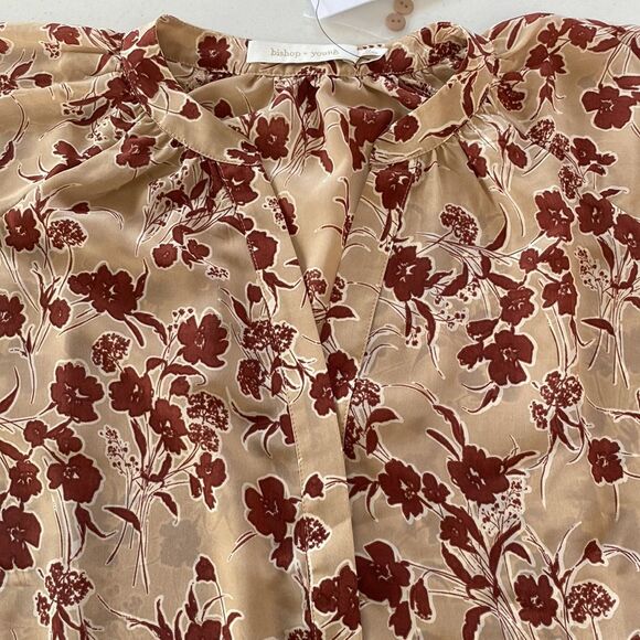 Bishop + Young Floral Button Front Long Sleeve Eva Blouse Split V-Neck Oversized - Picture 15 of 16